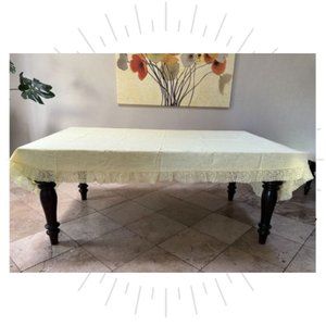 Vintage Lemon Yellow Linen and Lace Rectangle Tablecloth 12 Matching Napkins